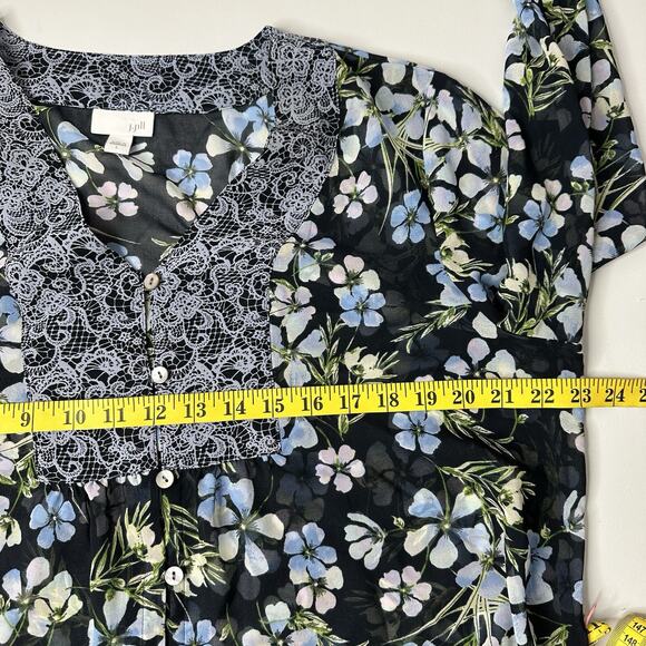 J Jill Blouse Womens Large Blue Floral Chiffon Breathable Sheer Cottage Navy Top - Picture 11 of 15